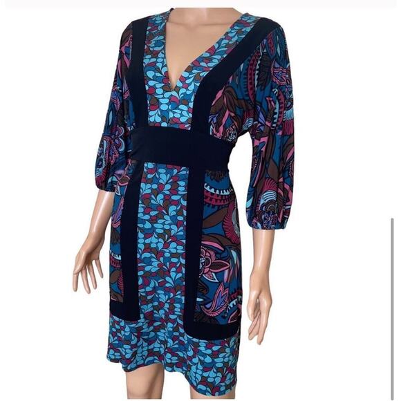 BISOU BISOU Women's Dress Black w/ Floral Pattern Size sm tie waist geometric - Picture 3 of 11